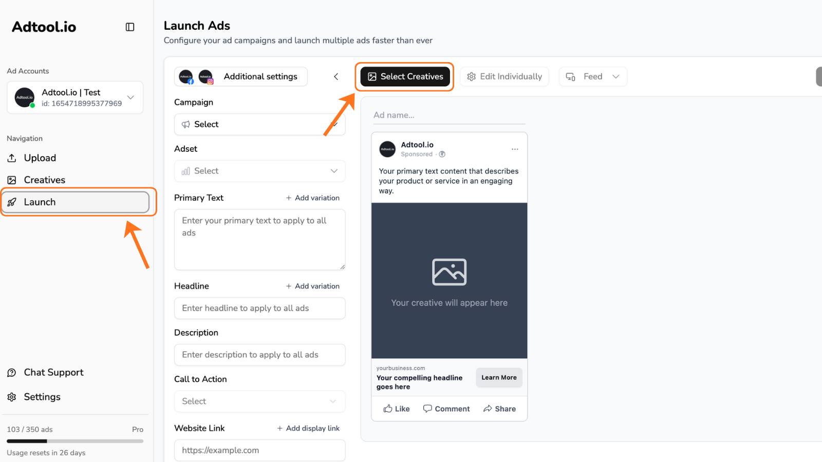 Launch creative selection step