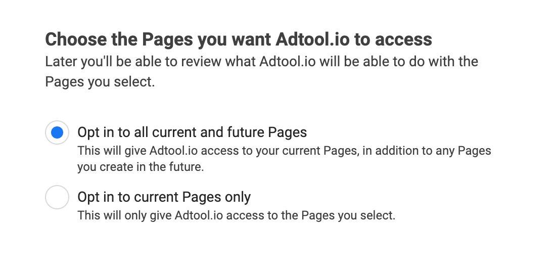 Meta permission setting for all current and future Facebook Pages