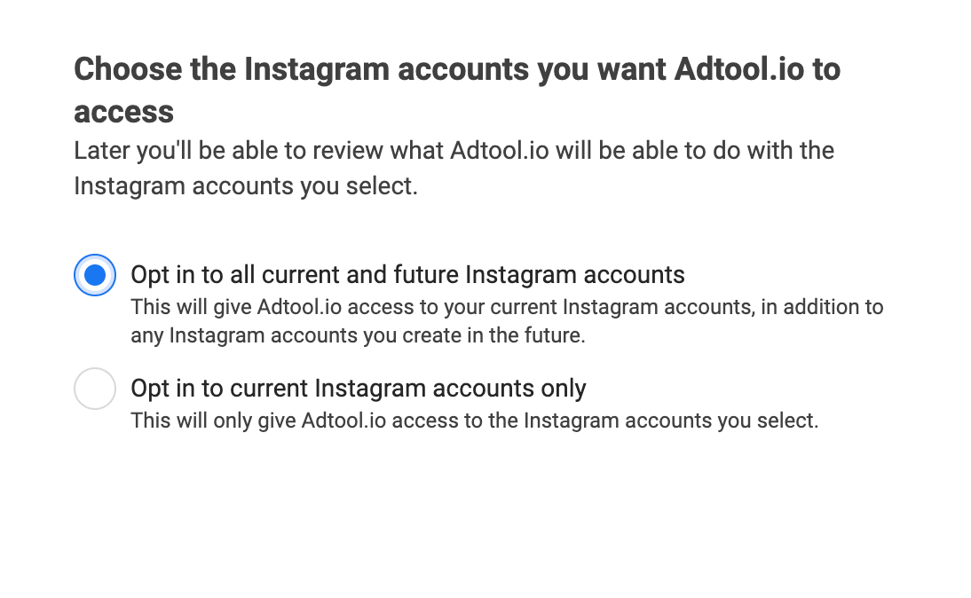 Meta permission setting for all current and future Instagram accounts
