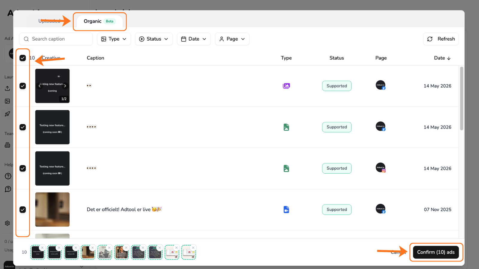 Selecting organic posts in Adtool
