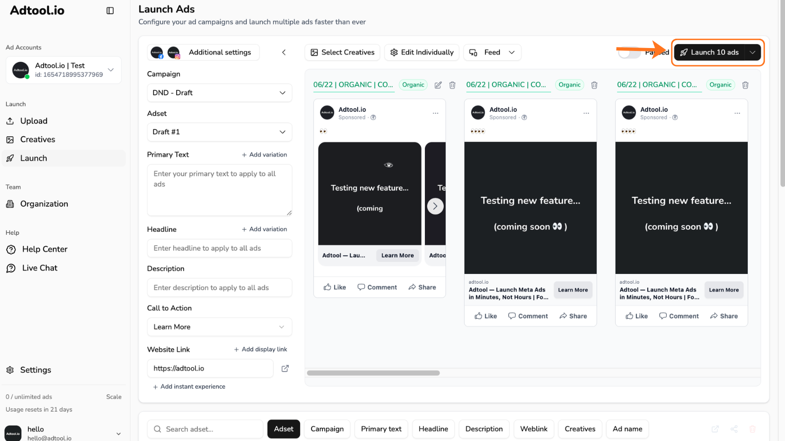Launching organic posts as ads in Adtool