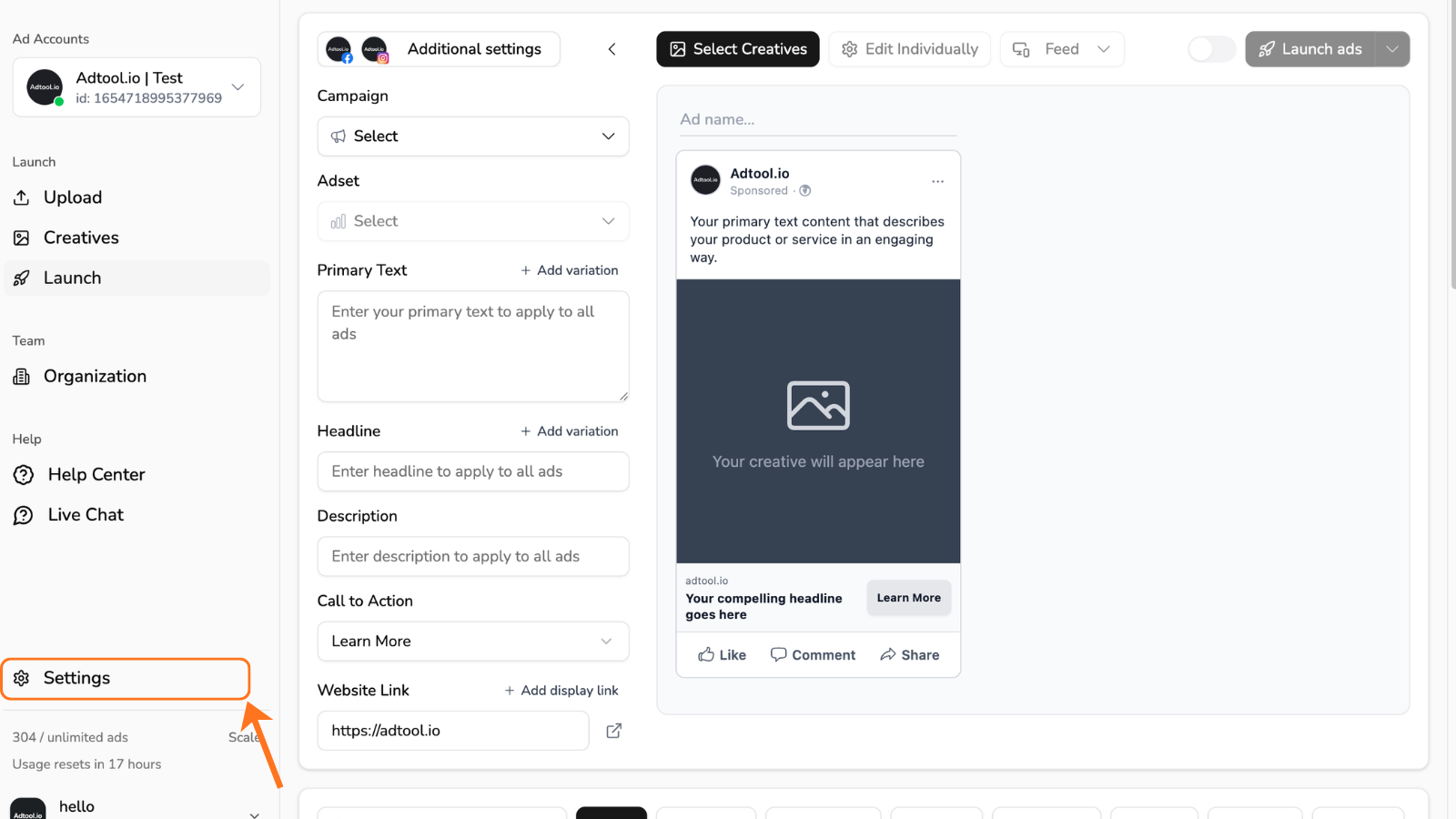 Open Settings