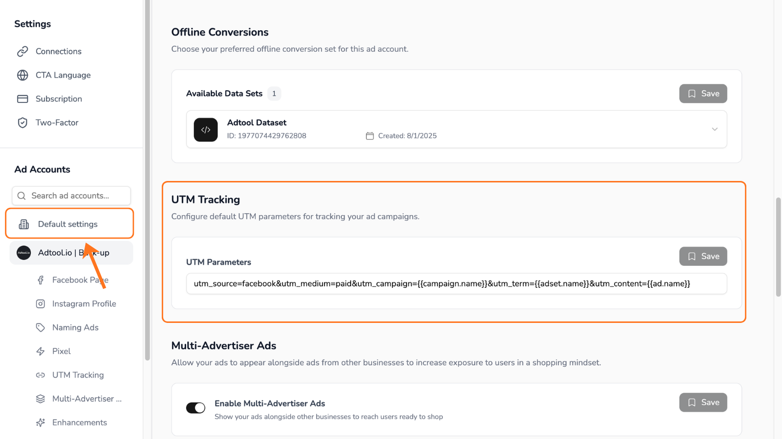 Organization-wide UTM parameters in Settings