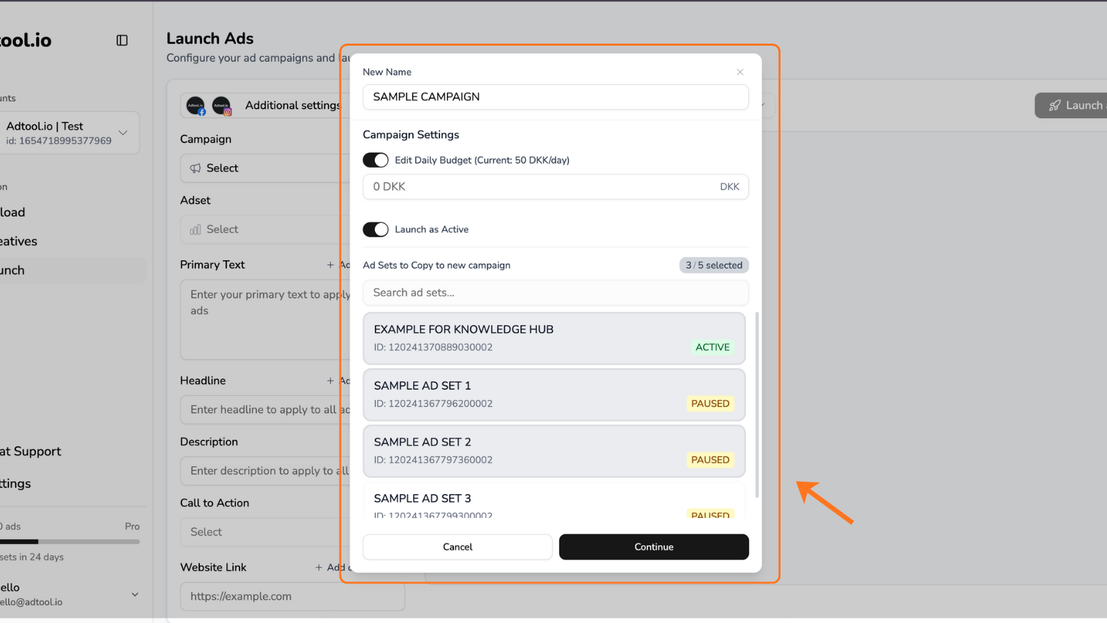 Campaign duplication settings in Adtool