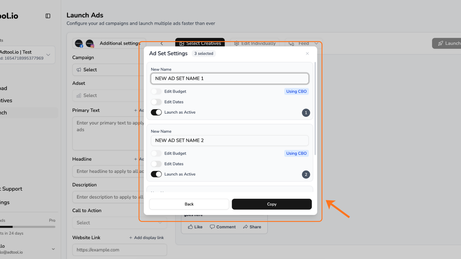 Copied ad set settings for a duplicated campaign