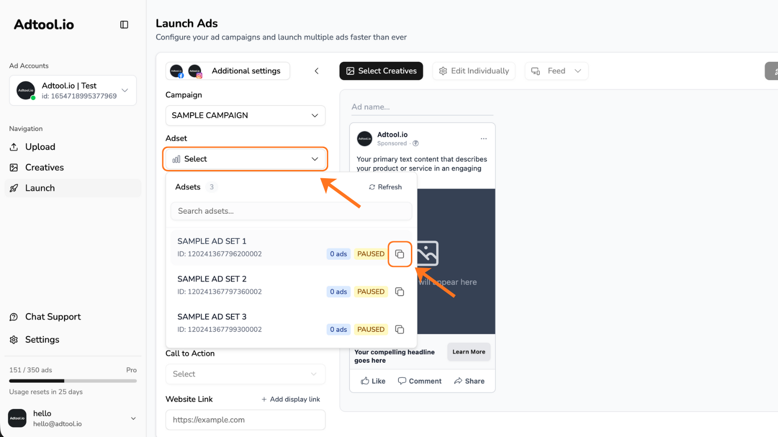 Ad set duplication option in Adtool