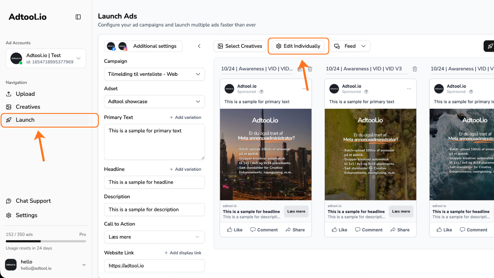 Edit Individually button on the Launch page