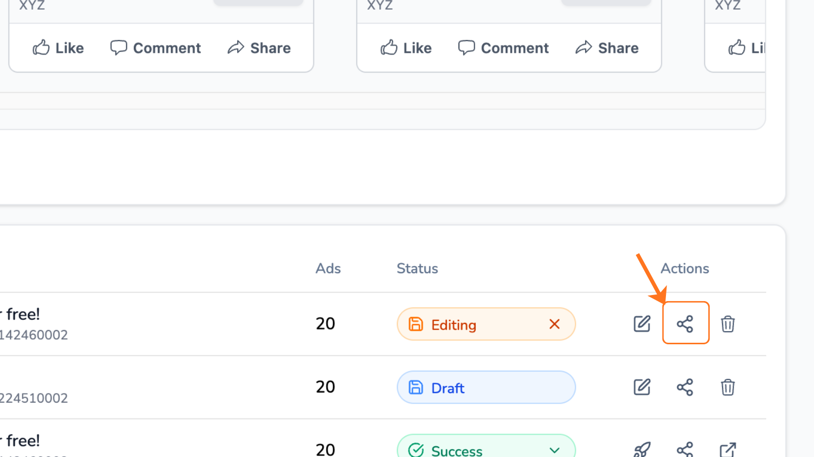 Preview link icon in the batch history